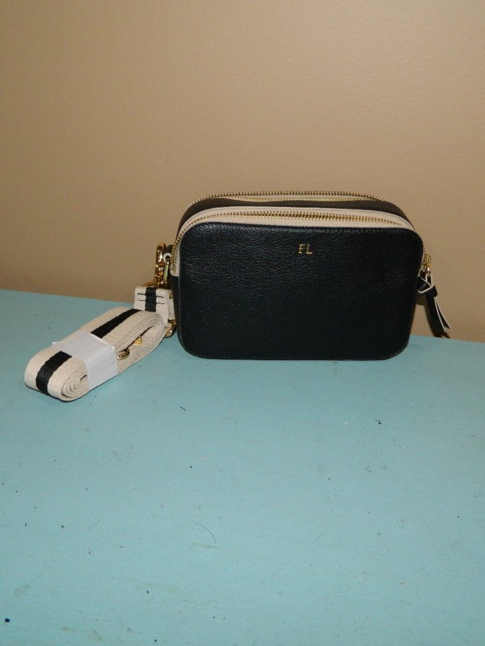 Mark & Graham Sophie Double Zip Leather Crossbody Bag "FL" Mono